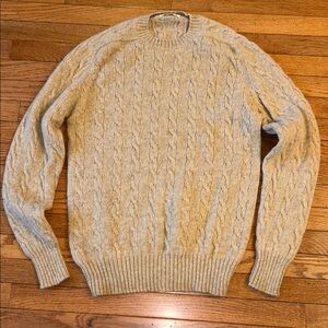 VTG Men's Cable Knit Sweater Scottish Shetland Wool Tan XL Preppy Cabin Winter